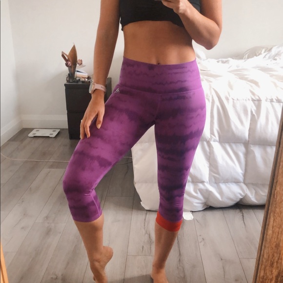Tie dye Colour Leak Purple Adidas Climalite Crops - Picture 2 of 12
